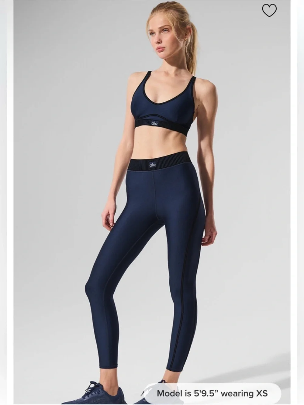 ALO Navy Blue Airlift High-Waist 7/8 Line Up Velvet Trim Legging - XS